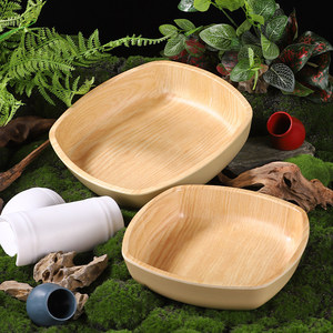 Olla caliente estilo montaña salvaje con plato de dragón colgante de menta, cuenco cuadrado con imitación de veta de madera, vajilla creativa y única. - Product Image 3