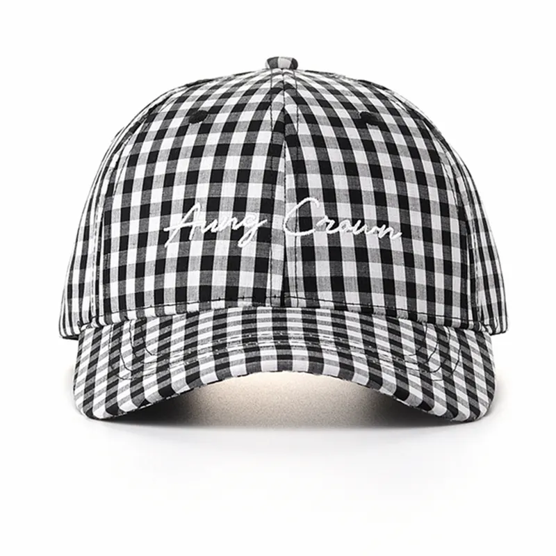 Spring High Quality Korean Sports Caps Check Pattern Plaid Custom Embroidered Baseball Cap Hats For Women