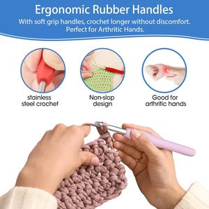 12 Sizes Crochet Hooks <b>Set</b> for Arthritic Hands Ergonomic Soft Grip Handles Crochet Kit for Beginners Needlework Gifts for Women - Product Image 4