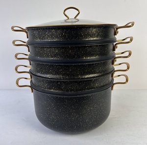 Magnifique ensemble <span class=keywords><strong>de</strong></span> cuisson vapeur en granit à 5 niveaux, marmite à soupe <span class=keywords><strong>de</strong></span> 30 cm avec panier à 4 couches, accent doré, style classique, articles ménagers en gros - Product Image 2