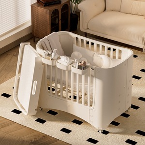 Modern Portable <b>Foldable</b> <b>Plastic</b> Baby Crib Adjustable Splicing Bed Changing <b>Table</b> Playard for Newborns Toddlers Compact Home Use - Product Image 1