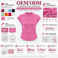 Pull court en maille pour femme, style coréen, avec nœud en perles, manches courtes, ourlet incurvé, coupe ajustée, froncé sur les côtés, vente en gros OEM ODM