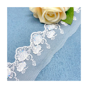 6cm <strong>White</strong> Sequined Milk Silk Mesh <strong>Lace</strong> Trim, Floral Leaf Embroidery Ribbon for Skirt Hem <strong>Dress</strong> Garment Accessories Wholesale - Product Image 1