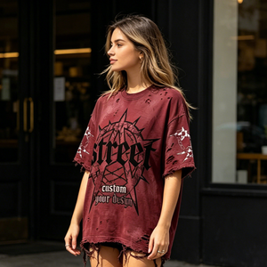Odm Women <strong>T</strong> <strong>Shirts</strong> Custom Vintage Washed Distressed Frayed Hem <strong>Gothic</strong> Graphic Oversized Grunge Streetwear <strong>T</strong> <strong>Shirts</strong> - Product Image 3