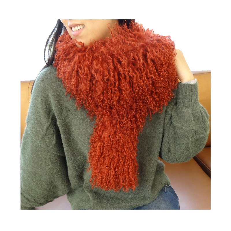 Длинный монгольский воротник, индивидуальный меховой шарф, роскошный шарф из монгольского меха ягненка, женский зимний шарф из тибетской овечьей шерсти