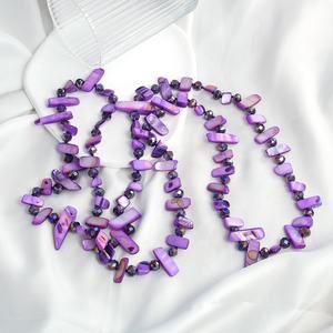 Damen Maßgefertigter Vintage-Schmuck Lariat Geknotete 115-120CM Lange Wickelkette Kristallglasperlen <span class=keywords><strong>2</strong></span>-fach Gewickelte Unregelmäßige Muschelkette - Product Image 4