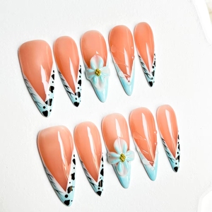 <span class=keywords><strong>Uñas</strong></span> Postizas de Acrílico Coloridas, Forma Almendrada, Stiletto, <span class=keywords><strong>con</strong></span> Diseño de Flor, Simples y Dulces, Decoración de Plástico para el Cabello, para Uso Diario y Fiestas - Product Image 5