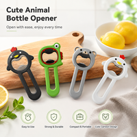 Ouvre-bouteille manuel multifonction en silicone et acier inoxydable, motif animal de dessin animé mignon, outil portable pour cuisine, bar et fête