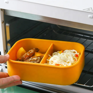 Diskon besar 2 kompartemen wadah makanan silikon kotak Bento silikon kualitas makanan mudah dibersihkan kotak penyimpanan makanan silikon - Product Image 4