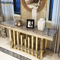 Table console moderne de luxe convertible 2022 en marbre et acier inoxydable avec miroir pour salon, salle à manger, hôtel