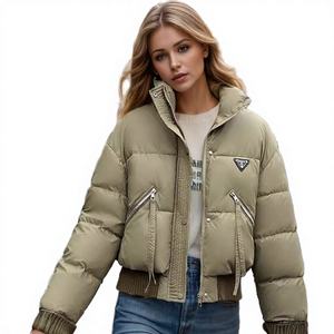 Puffer Women's Winter <b>Black</b> Lace Crystal Embroidery Quilted Jacket Breathable Windproof Thick Padding <b>Long</b> <b>Sleeves</b> Short <b>Cropped</b> - Product Image 4