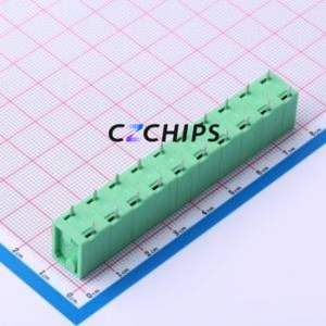 DB142V-7.62-10P-GN Spring Terminal Block Through hole Component (THT),P=7.62mm Connector 1x10P 7.62mm Green 10P - Product Image 2