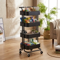 Chariot de cuisine métallique à 4 niveaux robuste et moderne avec roulettes, organisateur utilitaire et étagères de rangement mobiles