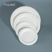 FULING Sans PFAS 9 10 Pouces Canne à Sucre Bagasse Pulpe Compostable Biodégradable Jetable Naturel Blanc Assiettes Rondes en Papier
