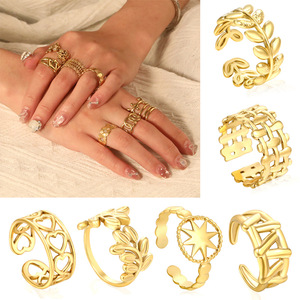 แหวนปรับขนาดได้ทรงเรขาคณิต ชุบทอง 18K ของขวัญเครื่องประดับแฟชั่นสำหรับทุกเพศ - Product Image 1