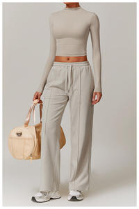 <b>Women</b> Custom Logo Solid Yoga Set Wide Leggings Athletic Sweatshirt 2 Piece Running Fitness Comfortable Sportswear Outfit - Product Image 6