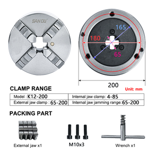 <span class=keywords><strong>Mandrin</strong></span> de tour à <span class=keywords><strong>4</strong></span> mâchoires auto-centrant en acier SANOU <span class=keywords><strong>200</strong></span> <span class=keywords><strong>mm</strong></span> K12-<span class=keywords><strong>200</strong></span>, manuel, haute précision pour tours lourds - Product Image 2