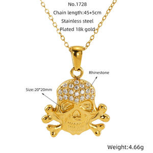 Collier <span class=keywords><strong>pendentif</strong></span> crâne en acier plaqué or 18 carats, style hip-hop unisexe, chaîne croisée, accessoires de bijoux à l'effigie de personnages de dessins animés - Product Image 5