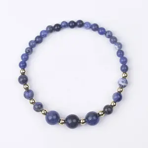 Cliobeads Sodalite Fluorite สร้อยข้อมือหินโมรา,สร้อยข้อมือประดับอัญมณีทรงกลมยืดหยุ่นหินสีโรสควอตซ์