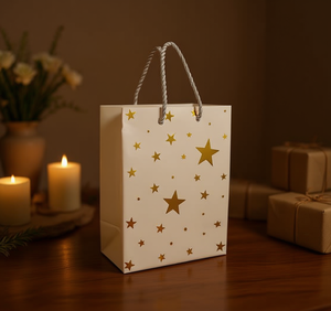 Borsa Regalo Mi House Market con Stelle in Lamina d'Oro 44x31x12cm Confezione Regalo Metallizzata - Product Image 2