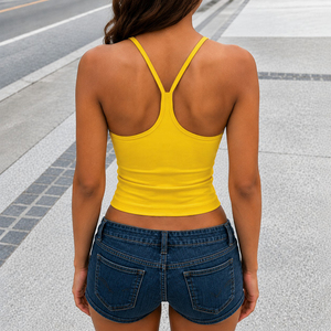 Débardeur de yoga en maille pour femme, dos nageur, avec soutien-gorge intégré, couleur unie, coupe ajustée sexy, pour le sport et le fitness, style cami court - Product Image 5