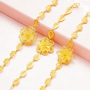 Fashion bracelet Brass-plated 999 pure gold rose flower bracelet hollowed-out wire ethnic style hand decoration