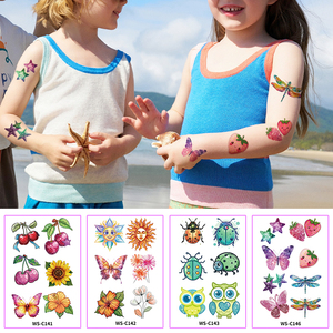 Adesivi temporanei impermeabili del tatuaggio del fumetto dei bambini scintillante rosa disegno della farfalla dell'uccello del fiore - Product Image 2