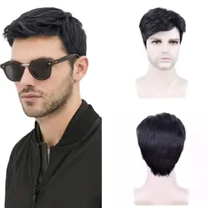 Large inventory Factory Wholesale Black Short Synthetic Wigs Layered Full Replacement Hair Daily Wigs For men