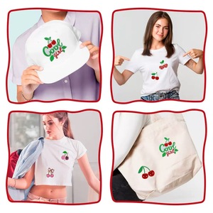 En gros, Applique thermocollante personnalisée en feutre non tissé brodée motif cerise mignonne et nœud papillon, pour vêtements, sacs et chaussures pour filles - Product Image 4