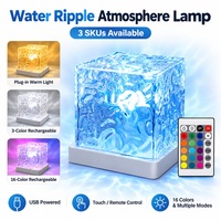 Lampe d'ambiance à effet d'ondulation de l'eau, 16 couleurs RGB, rechargeable par USB, télécommande tactile, lumière de nuit LED, maison intelligente