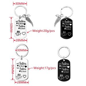 Aço inoxidável retangular Black Dog Tag Pendant Key Ring Não irmãs por sangue, mas irmãs por coração Gravura Chaveiro - Product Image 2