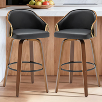 Ensemble de 2 tabourets de bar pivotants de hauteur comptoir, tabourets de bar en cuir blanc, style moderne du milieu du siècle, avec pieds en bois