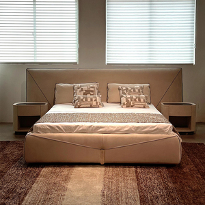 Lit KMJ en cuir givré de luxe italien, grand format, 1,8 m, pour chambre principale, mobilier haut de gamme pour villa - Product Image 6