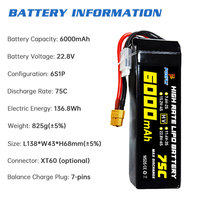PONFLY Haute Qualité Fpv Drone 22.8V HV 75C Batterie 6000mAh 4S 6S 8S Lipo Batterie pour RC Voiture Avion Poche Lithium Ion Batteries
