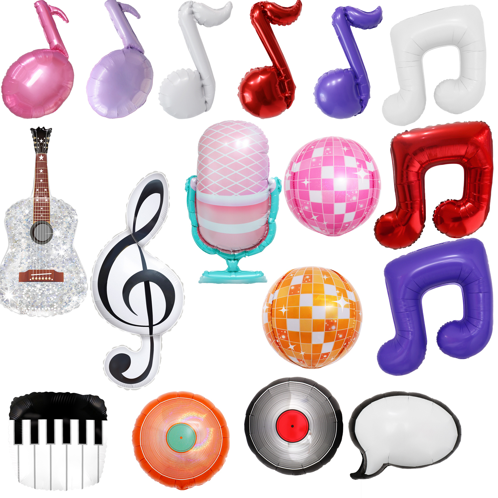 CYmylar Music Theme Party Decorations Balloon Set Microphone Guitar Musical Note Disco Ball Balloons for Music Party Supplies