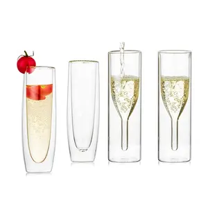 Bicchieri da Champagne in cristallo a doppia parete sfusi di alta qualità bicchieri da Champagne senza stelo con calice di tulipano soffiato