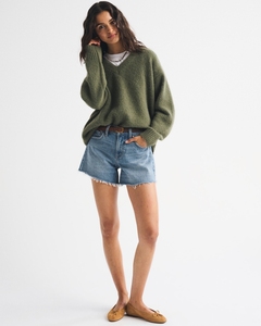 Shorts en jean taille haute pour femme Leduo, nouveau style personnalisé, bleu clair, ourlet effiloché, pour tous les jours - Product Image 1