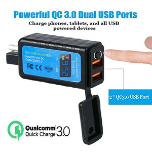 Motorcycle USB Charging Adapter SAE to Dual QC3.0 Port with Voltage Meter Waterproof Cap for Cell Phone GPS - Product Image 4