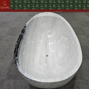 Bañera Ovalada Independiente <span class=keywords><strong>de</strong></span> Mármol Blanco Villa Panda <span class=keywords><strong>de</strong></span> Diseño Contemporáneo GOLDKING con Vetas Negras Intensas, Pulido CNC OEM Personalizado - Product Image 4