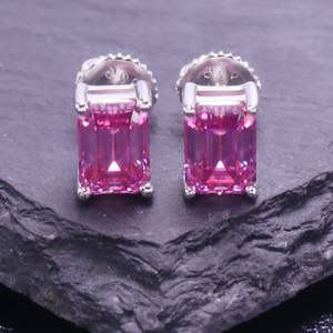 Boucles d'oreilles en argent sterling faites à la main avec pierre de sable rose et moissanite, bijoux de mariage et de fiançailles - Product Image 5