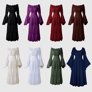 Accessoires de costumes médiévaux, costumes de films, robe longue à manches cloche, taille smockée et à volants pour femmes, pour Halloween, cosplay, LARP - Product Image 6