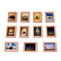 Aimant de réfrigérateur en bois avec cadre photo 3D sur le thème de l'architecture musulmane de la Kaaba pour l'Aïd al-Fitr, affiche en bois pour les fêtes