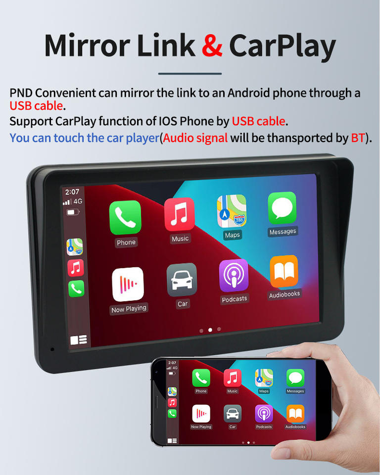 7" Wireless Carplay Android Auto Full Touch Screen Car Audio MP5 Player ...