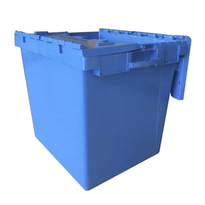 400*300*260mm Fruits vegetables and seafood moving Tote crate plastic turnover Euro Stackable Container With Attached Lid