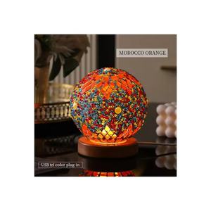 Lampe de table de style turc avec mosaïque en verre, veilleuse bohème, boule décorative d'inspiration marocaine pour chambre à coucher - Product Image 3