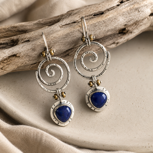 Orecchini Pendenti Vintage Blu Scuro, Gioielli Artistici di Moda per Donne - Product Image 3
