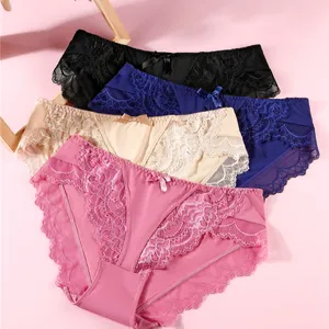 HD099 Female Comfortable Underwear Women Plus Size Panties Cute Lace Ice Silk Underwear Low Waist Lace Panties For Women