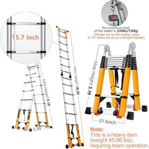 Tangga Lipat A-Frame Aluminium Teleskopik 18FT Bersertifikasi EN131 Kapasitas 330lbs Dapat Dilipat Lebar 39 inci Dengan Palang Penyeimbang Roda Portabel Untuk Mobil - Product Image 2