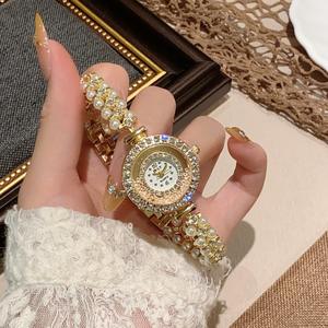 Orologio al quarzo da <span class=keywords><strong>donna</strong></span> con diamanti <span class=keywords><strong>di</strong></span> <span class=keywords><strong>lusso</strong></span> Reloj De Mujer Frach stile lega tempestato <span class=keywords><strong>di</strong></span> perle orologio rotondo al quarzo - Product Image 4