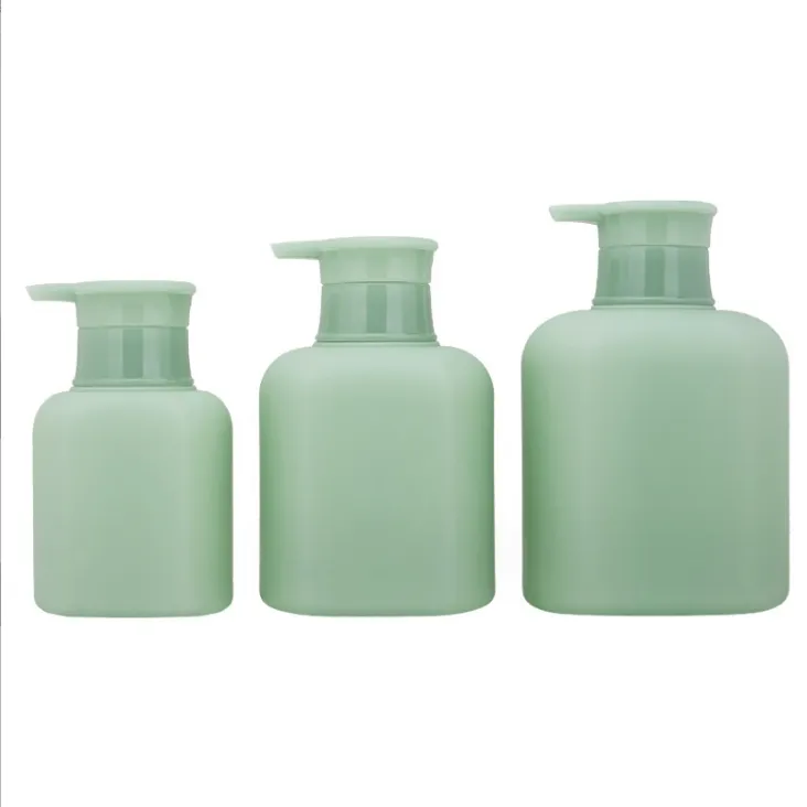 Frasco de plástico verde para shampoo, frasco de gel de banho, 300ml, 500ml, 750ml, prensado em frasco vazio